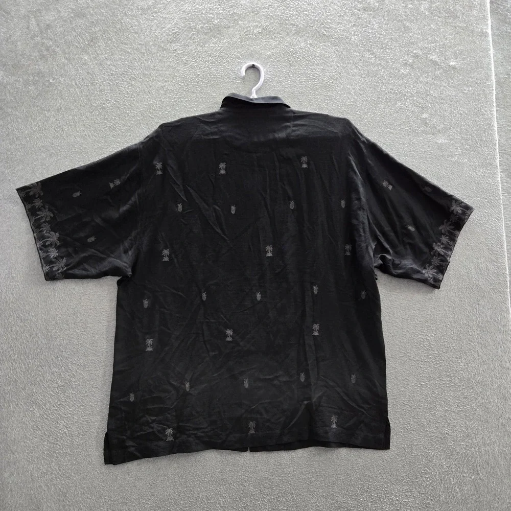 Tommy Bahama Men Button Up Shirt XL Black Silk Embroidered Floral Hawaiian READ